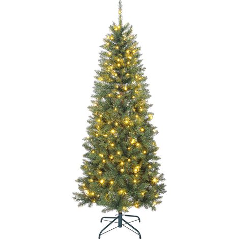 Sapin de Noël artificiel 180 cm, arbre de Noël fin avec 250 lumières, 899 pointes, support en métal pliable, vert (1/5)
