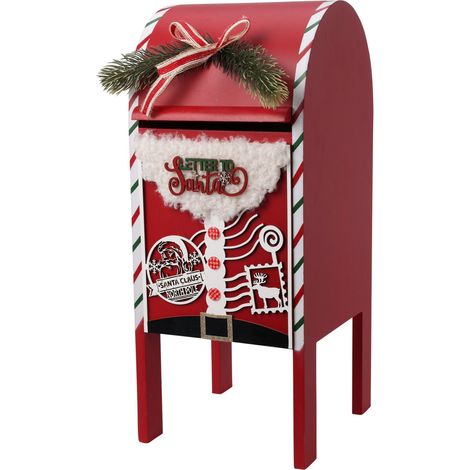 Mailbox in legno MDF colore rosso con dettagli e decorazioni natalizie (1/3)