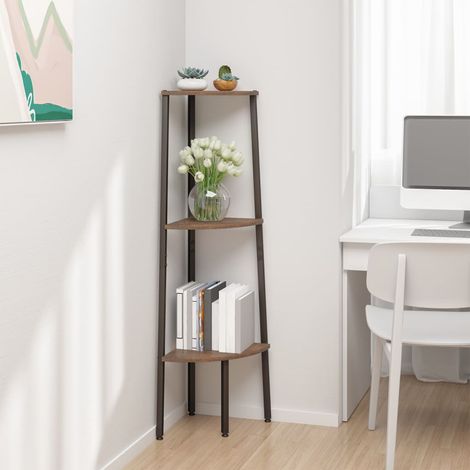 Étagère d'angle 3 niveaux,Étagère de Rangement Marron foncé et noir 45,5x31,5x120 cm CFW25034