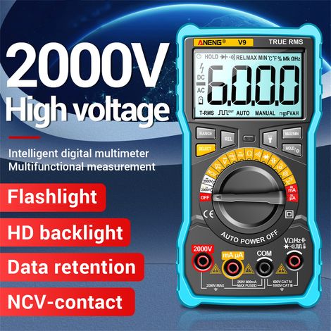Multimètre numérique ANENG V9, 6000 points, test de tension 2000 V, capacimètre, voltmètre AC/DC, ampèremètre, outils de test électrique (1/3)