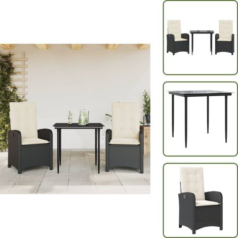 Cuscini da seduta - vidaXL Set da Pranzo da Giardino 3 pz con Cuscini Nero in Polyrattan - Cuscini da schienale