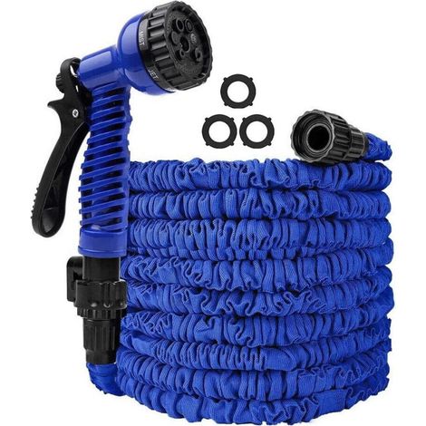 Expandable Flexible Water Garden Hose 50ft Expanding Water Garden Hose with 7 Setting-Spray Nozzle-Blue (1/5)