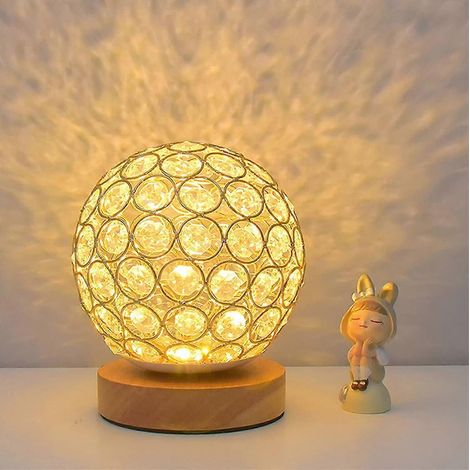 Lampe de table sans fil rechargeable, boule de cristal, structure en bois, commande tactile à piles (luminosité réglable en continu), lampe de table décorative portable (1/5)