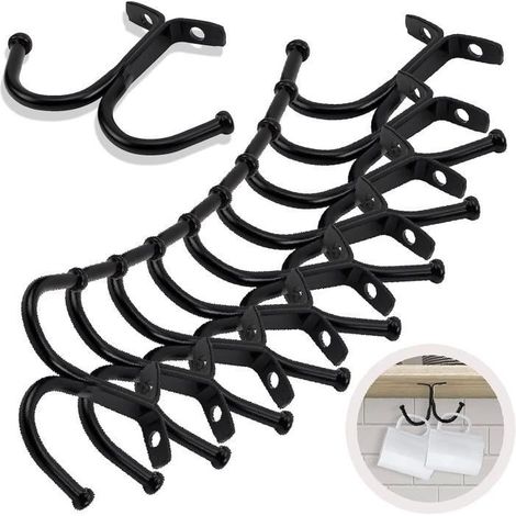 Porte Tasse Suspendu - 10 Pcs - Métal Noir - Rack de Rangement - Pour Cuisine et Placard (1/4)