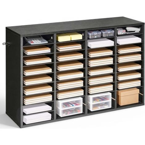 Estante de Almacenamiento de Documentos 36 Compartimentos, Organizador de Archivos de Madera 95,7 x 30 x 60 cm, Clasificador de Literatura con Estantes Desmontables para Oficina, Aulas, Negro (1/5)
