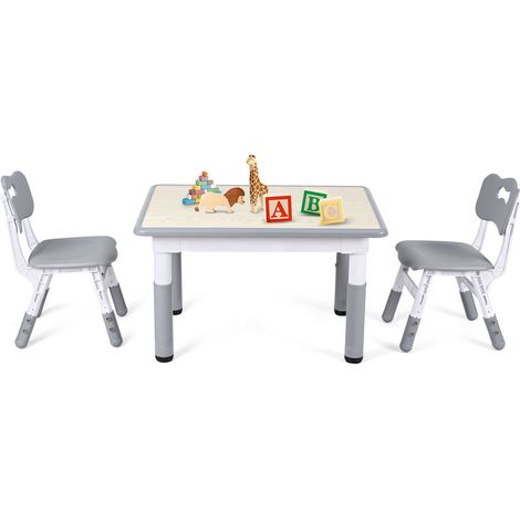 TolleTour Kindertisch mit 2 Stühlen grau, Höhenverstellbare Kindermöbel für Spielzimmer und Kindergarten,  Kindersitzgruppe, Sitzgruppe für Kinder, 80x60 cm (1/5)