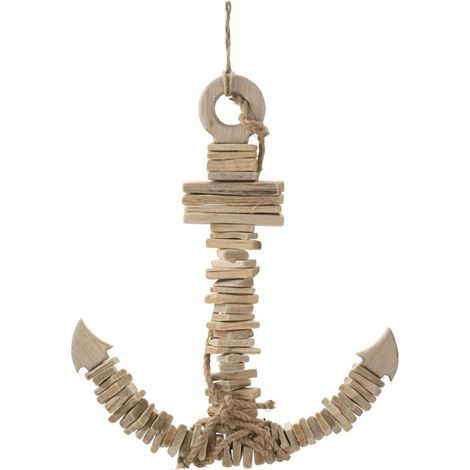 Décoration Murale en Bois à Suspendre "Ancre" 46cm Naturel (1/5)