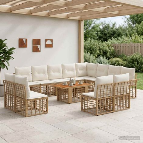 vidaXL Set Divano da Giardino 13 pz Naturale e Bianco Crema polyrattan (1/5)