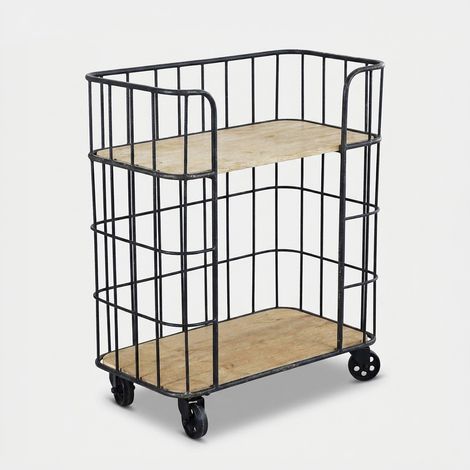 Carrito bar de hierro y madera con estantes Allyn (1/5)
