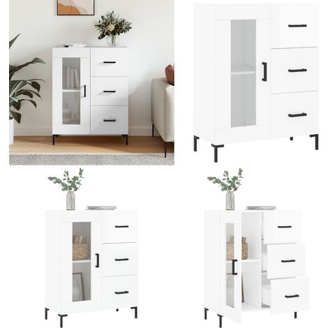 Sideboard Hochglanz-Weiß 69,5x34x90 cm Holzwerkstoff - Schreibtisch - Wohnzimmermöbel - Sideboard - Regal - Weißer Schrank - Home & Living (1/5)