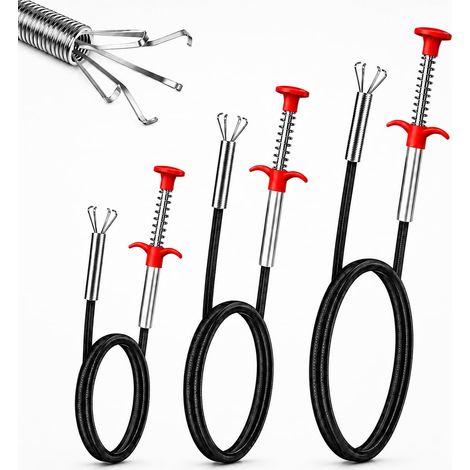 3PCS Furet Deboucheur Canalisation, 0.6m, 0.9m et 1.6m, Pince Telescopique Flexible, Outil à Griffes Longues pour Éviers, Lavabos, Baignoires, Toilettes et Tuyaux Domestiques (1/5)