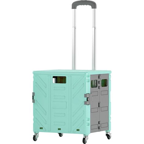 Chariot pliable utilitaire 4 roues frein silencieux universelles, caisse pliante roulante avec couvercle, vert, roues moyennes (1/5)