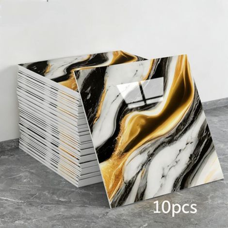 Un juego de 10 paneles de papel pintado autoadhesivos con estampado de mármol (no son azulejos reales, dimensiones: 30 x 30 x 0,2 cm). (1/5)