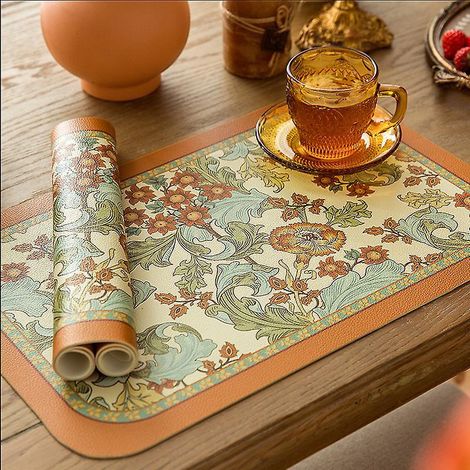 lot De 2 Tapis De Bol De Style Rustique En Pvc Floral Europen Rsistant La Chaleur Et L'huile (1/4)