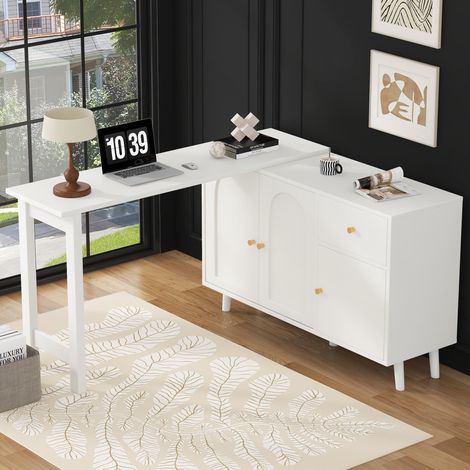 Bureau ordinateur compact 2 en 1 120 cm blanc OKMYHOME (1/5)