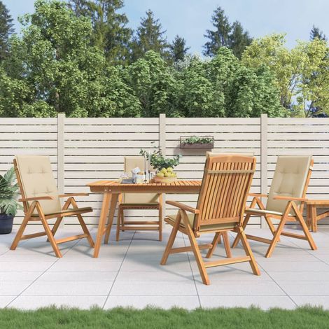 Lot de 4 Chaises,Fauteuils de jardin inclinables et coussins bois massif teck -TF23838 (1/5)