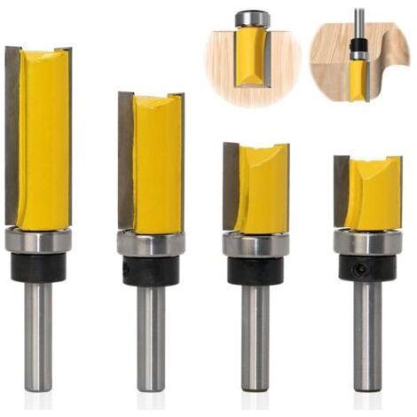 Lot de 4 Fraise à Copier Bois Tige de 8 mm, Fraises à Rainurer pour Défonceuse, Fraise Droite de Copiage, Outil de Coupe Professionnel pour Routeur (4) (1/5)