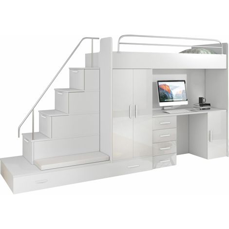 Conjunto de dormitorio infantil Salmere 100, Blanco + Blanco brillante (1/4)