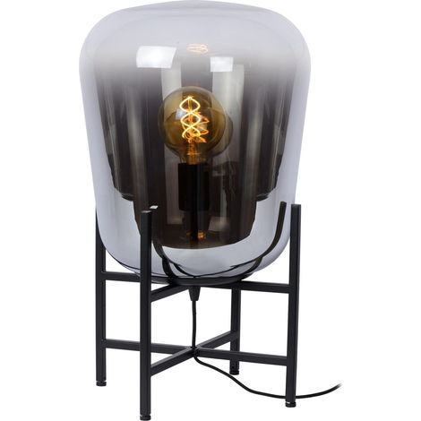 Lampe de table noire, verre fumé, E27 Lucide Glorio (1/2)