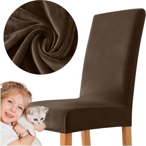 Housse De Chaise - Velours - Marron Chocolat - Épaisse Élasthanne - Pour Chaise Standard - 1 Pièce (1/4)