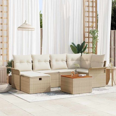 Set Divano da Giardino 7 pz Beige Poly Rattan vidaXL (1/5)