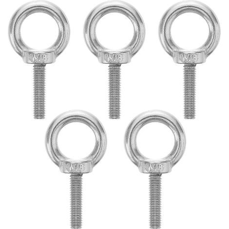 Lot de 5 boulons à œil M8x30 en acier inoxydable, vis à œil filetée, pièce pour dispositif de levage-Silver (1/3)
