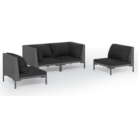 4 PCS conj. Garden Lounge con cojines mimbre pe gris gris - 345477 (1/5)