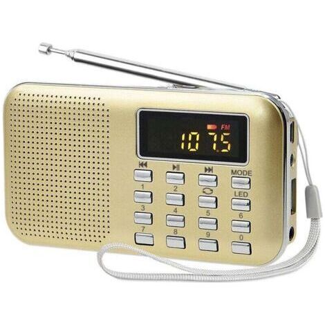 Poste Radio Portable, Radio FM AM Piles et Secteur, MP3, Enceinte, Support TF Card/USB, Torch, Convient (Doré) (1/4)