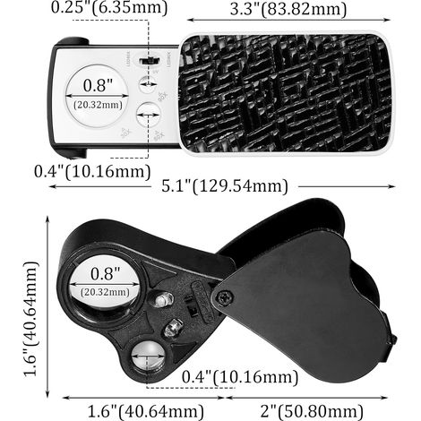 2 Pièces Loupe de Bijoutier Loupe Yeux Bijoutiers Illuminée 30X 60X 90X Boucle Loupe Bijoux avec Lumière Noire UV et Lumière LED Brillante pour Diamant Gemme Pièce Timbre Roche (Noir) (1/4)
