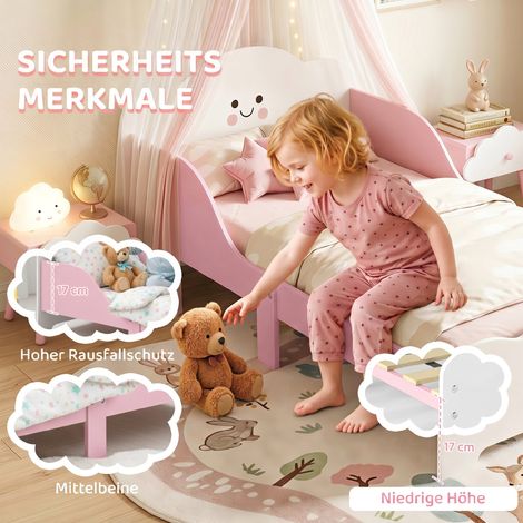 Lit enfant 140x70 cm, sommier avec barrière de sécurité haute pour enfants de 3 à 6 ans, sans matelas, Rose (1/5)