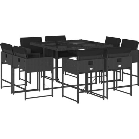 vidaXL Set da Pranzo da Giardino 9 pz con Cuscini Nero in Polyrattan (1/5)