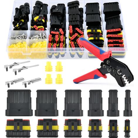 741 Pièces Kit Connecteur Imperméable à l'eau avec Pince à Sertir, 1/2/3/4/5/6 Broches Électrique Étanche pour Voiture Moto Scooter Caravan Kayak (1/5)