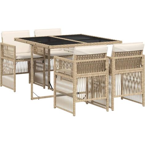 Maison Exclusive - 5-tlg. Garten-Essgruppe mit Kissen Beige Poly