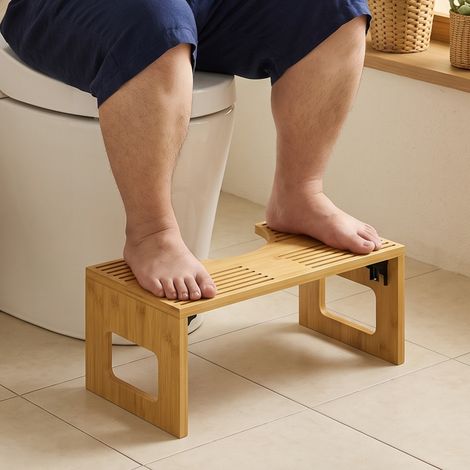 Tabouret de toilette pliable en bambou, tabouret de salle de bain, tabouret de toilette antidérapant pour adultes, chêne (1/5)