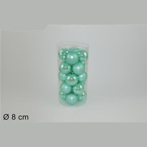 SET 20 PALLE VETRO MISURA 8CM VERDE MENTA LUCIDO E OPACO