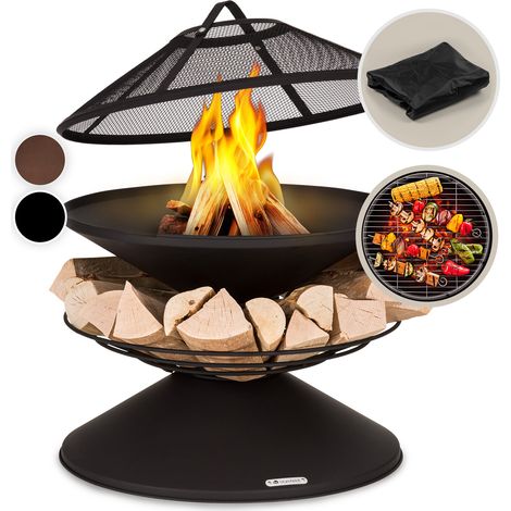 Blumfeldt Feuerschale, Wetterfeste Feuerschale mit Grillrost & Funkenschutz, Stahl-Feuerschalen Klein, Feuerstelle mit Grill für Terrasse & Garten, Feuerstelle mit Grillring & Standfuß, 55cm Hoch