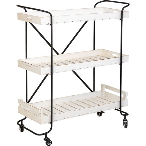 Carro de madera blanca con 3 bandejas 89x38x110h cm (1/5)