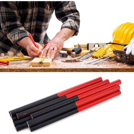Lot de 10 crayons hexagonaux pour le travail du bois, crayons hexagonaux à double mine rouges et bleus (1/5)