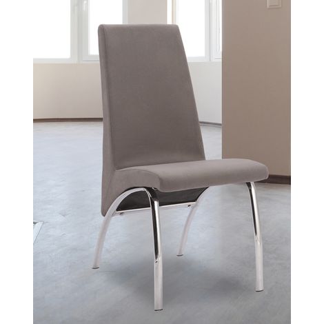 Lot de 6 chaises de salle à manger en jarama coloris gris avec pieds coloris chromé - Longueur 44 x profondeur 61 x hauteur 95 cm -PEGANE-