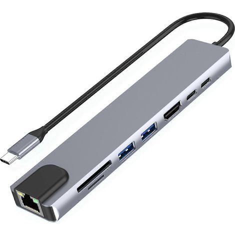 Hub USB-C avec Ethernet, HD 4K, USB 3.0, lecteur de carte SD -- (1/5)