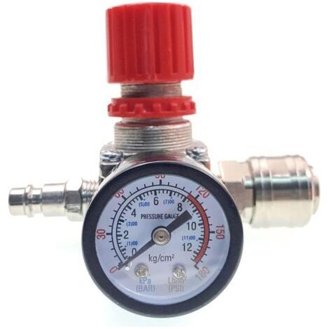 Compressed air pressure reducer 1/4", pressure reducer, 4 ports with pressure gauge for compressor (1/3)
