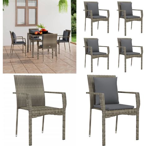 Chaises de jardin avec coussins lot de 4 Résine tressée Gris - Chaise De Jardin - Salon De Jardin - Meubles De Jardin - Mobilier Extérieur - Résine Tressée - Home & Living (1/5)