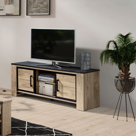 Meuble TV moderne en bois style industriel OLIVE (1/4)