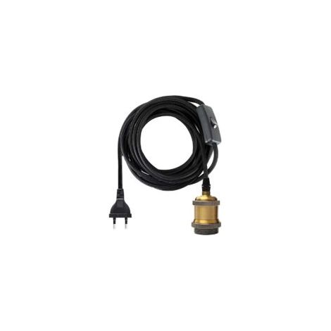 Douille E27 avec Interrupteur, Fil électrique en Tissu de Câble de 1.2 mètres pour Douille Ampoule/ Edison retro suspension Luminair/ Lampe Créative, Adaptateur de Lampe Vintage Laiton - Crezuo (1/4)
