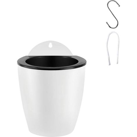 Juego de 1 maceta de plástico blanco con autorriego, resistente a los golpes, para colgar en la pared del interior. (1/5)
