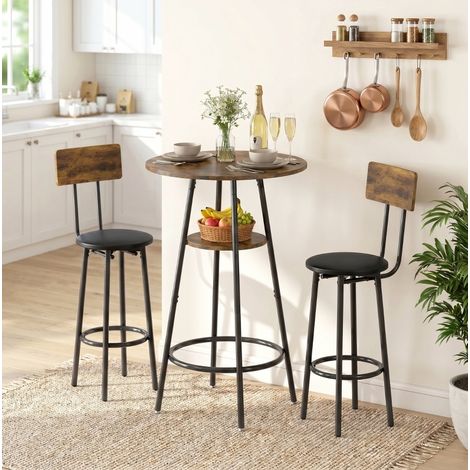 Set bar per 2, stile industriale, piano a due livelli, sedute imbottite con schienale, marrone rustico (1/5)
