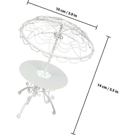 Ensemble miniature de table et chaises en métal blanc, compatible avec la décoration (1 pièce). (1/4)