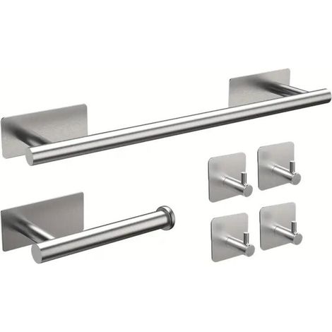 Juego de accesorios de baño de 6 piezas: toallero, portarrollos de papel higiénico y gancho de pared, acero inoxidable cepillado, gris (1/3)