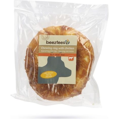 Beeztees Hundesnack Rinderhautring mit Huhn D= 7,5 cm Rinderhaut