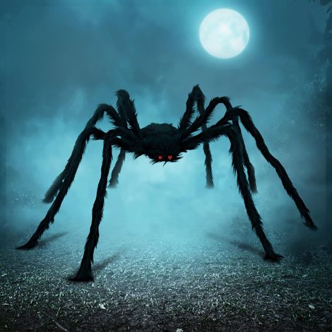 Décoration Halloween extérieure araignée géante, grande araignée de 5 pieds (1,5 m) pour jardin, pelouse, terrasse, décoration extérieure effrayante pour Halloween, maison hantée intérieure (1/3)